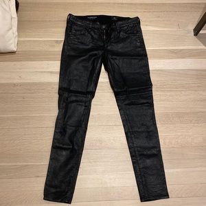 AG black waxed skinny jeans